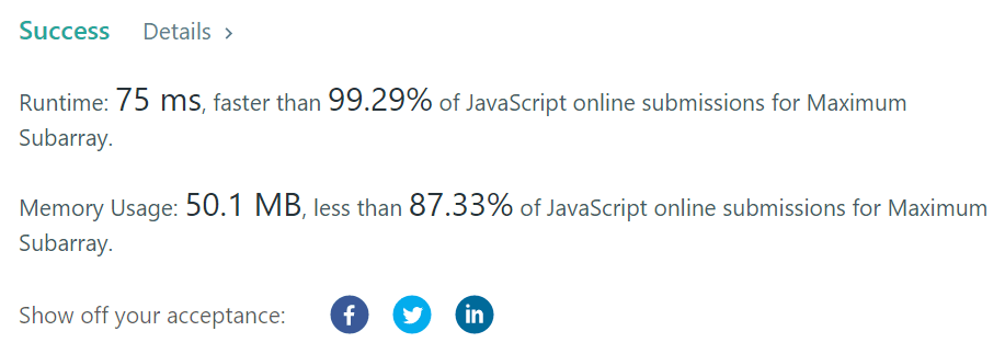 LeetCode #53 JavaScript Submission Detail